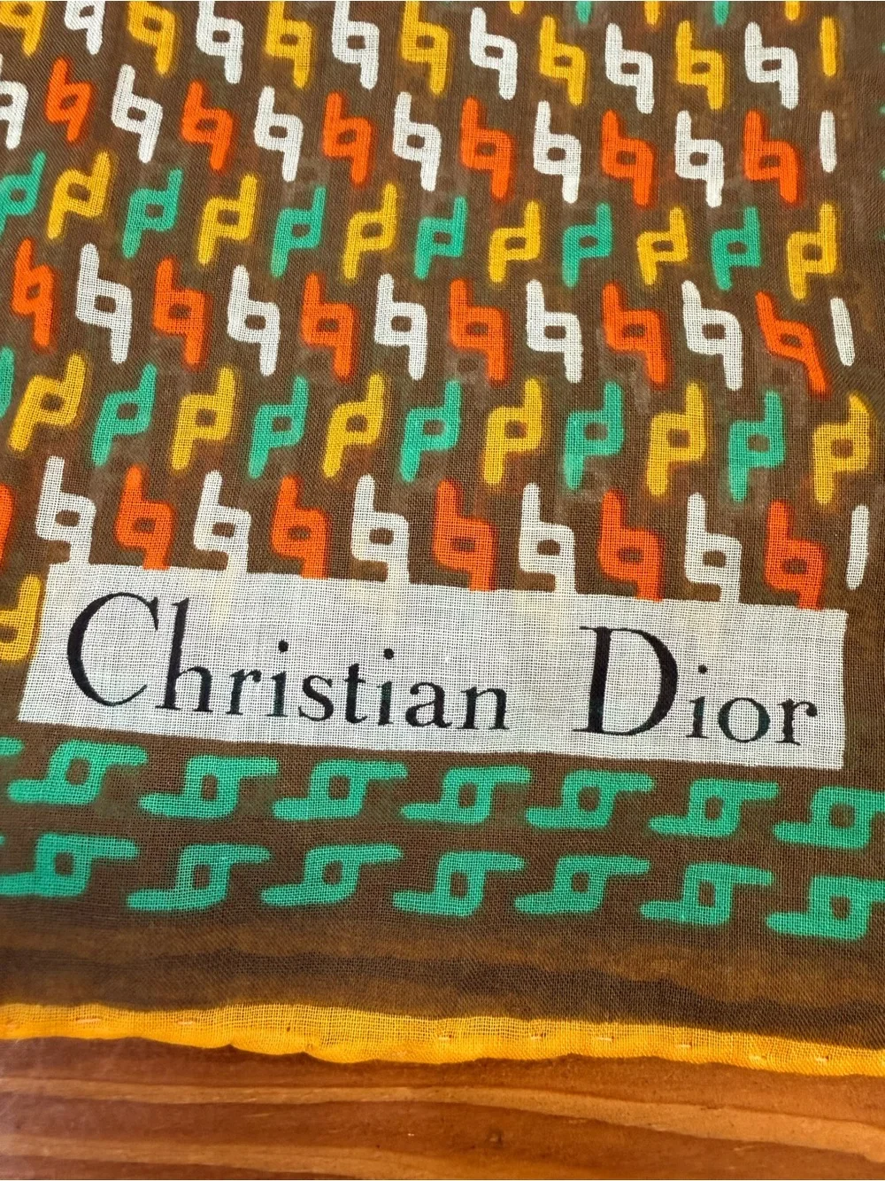 Vintage Christian Dior Multicolor Logo Scarf/pocket square - Brown Base